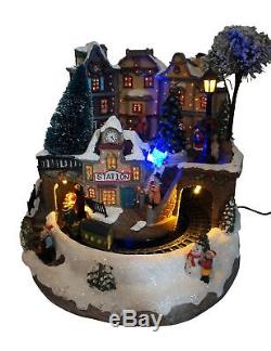 10 Animated LED Lighted Fiber Optic Snowy Christmas Village Scene With Train