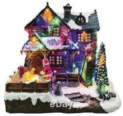 10 LED Musical Reindeer Lodge Prelit Village Building Christmas Tabletop Decor