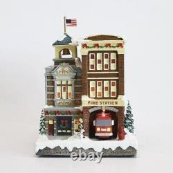 11 LED Musical Animated Fire Station Christmas Village Tabletop Holiday Decor