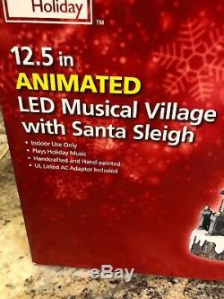 12.5 Animated Musical LED Village Santa Sleigh and Reindeer flying