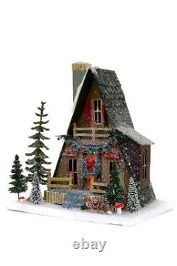 12 Cody Foster A-Frame Putz House Cabin Woods Fox Retro Vntg Christmas Decor