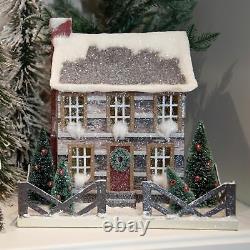 12 Light Up Glitter Snowy Log Cabin Putz House Trees Vntg Retro Christmas Decor