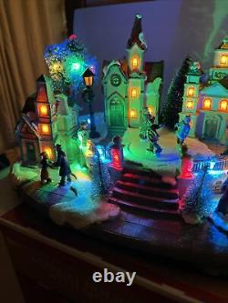 15-1/2 Animated MUSICAL LIGHTED Victorian Ice Skating Church Christmas Village