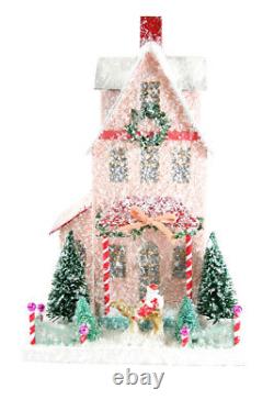 15 Cody Foster Pink Snowy Putz Merry House Retro Vntg Style Christmas Decor