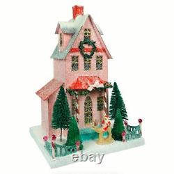 15 Cody Foster Pink Snowy Putz Merry House Retro Vntg Style Christmas Decor