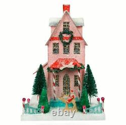 15 Cody Foster Pink Snowy Putz Merry House Retro Vntg Style Christmas Decor