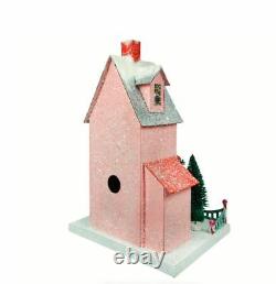 15 Cody Foster Pink Snowy Putz Merry House Retro Vntg Style Christmas Decor