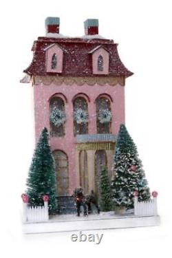 15 Pink Chateau Townhouse with Dog Christmas Village House