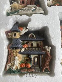 16 Piece Lighted Haunted Village Lighted Hand Painted Porcelain