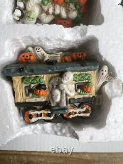 16 Piece Lighted Haunted Village Lighted Hand Painted Porcelain