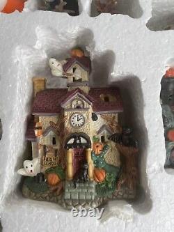 16 Piece Lighted Haunted Village Lighted Hand Painted Porcelain