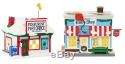 2 x NEW Dept 56 Peanuts Village, Rare Pinecrest Post Office & Kite Shop Building