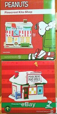 2 x NEW Dept 56 Peanuts Village, Rare Pinecrest Post Office & Kite Shop Building