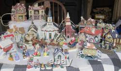 35pc Vintage Ceramic Christmas Village Houses Church Blacksmith Shops Bridge U41