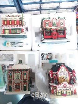 4 piece hawthorne village firefighters Christmas village. Lighted with accessory