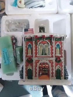 4 piece hawthorne village firefighters Christmas village. Lighted with accessory