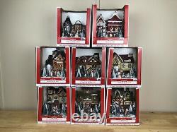 8 House Set of Holiday Time Light Up Christmas Village Houses