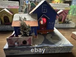 9 Vintage Christmas Cardboard Putz Houses made in Japan