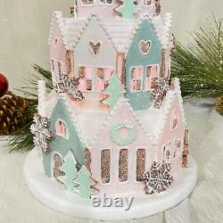 Abbot Light Up Christmas Gingerbread House Glitter & Snow LED Large New Pink