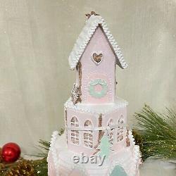 Abbot Light Up Christmas Gingerbread House Glitter & Snow LED Large New Pink