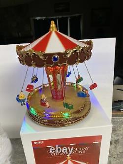 Animated Carousel Swing Lighted MUSICAL Carnival Christmas Village 10.6 Tall