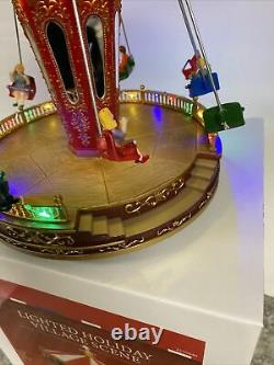 Animated Carousel Swing Lighted MUSICAL Carnival Christmas Village 10.6 Tall