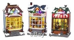 Animated Christmas Musical Snow Village Town Moving Scene Light Up Shops Set