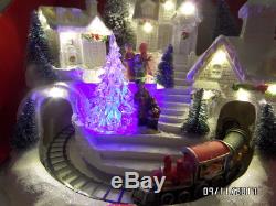 Animated Lighted Musical Snow Winter White Christmas Village With Revolving Train