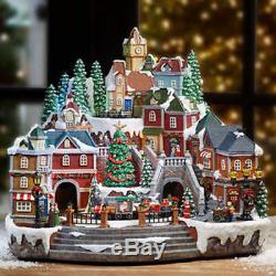 Animated Musical Music Box Ornate Detailed Large Christmas Village Train Scene