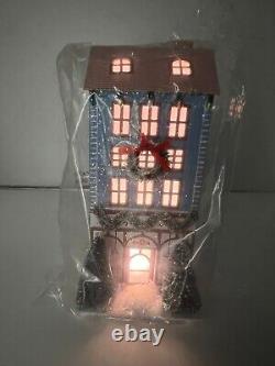 Anthropologie George & Viv Light-Up Village House Store Tea Sugar Plum Set of 4