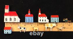 Antique German Erzgebirge Carved Wood Village And Animals