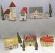 Antique German Wooden Putz Village SceneErzgebirge 7 Houses 5 Trees