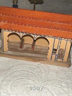 Antique Rare German Putz Erzgebirge Wooden Stable And Miniatures