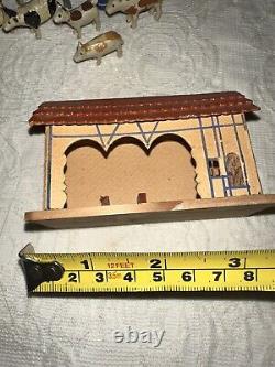 Antique Rare German Putz Erzgebirge Wooden Stable And Miniatures