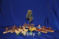 Antique Vtg Erzgebirge Germany 1920 Chicken Farm Scene Set 12 Pcs, Iob Xmas Putz