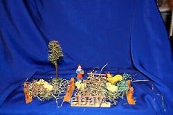 Antique Vtg Erzgebirge Germany 1920 Chicken Farm Scene Set 12 Pcs, Iob Xmas Putz