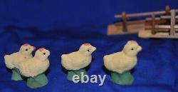 Antique Vtg Erzgebirge Germany 1920 Chicken Farm Scene Set 12 Pcs, Iob Xmas Putz