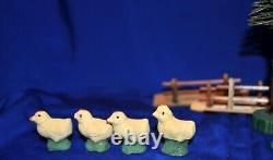 Antique Vtg Erzgebirge Germany 1920 Chicken Farm Scene Set 12 Pcs, Iob Xmas Putz