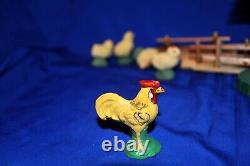 Antique Vtg Erzgebirge Germany 1920 Chicken Farm Scene Set 12 Pcs, Iob Xmas Putz