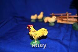 Antique Vtg Erzgebirge Germany 1920 Chicken Farm Scene Set 12 Pcs, Iob Xmas Putz