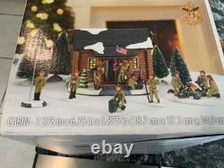 Boy Scouts of America Christmas Village Log Cabin Set Lights Up Complete RARE