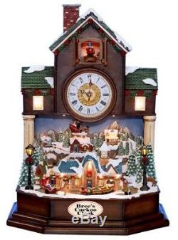 Brees Large Clock Lighted Musical Christmas Village Scene withAnimated Train