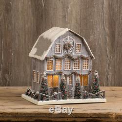 CHRISTMAS GLITTER CARDBOARD LARGE GREY BARN LIGHTED by Ragon House SW162050