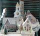 CODY FOSTER SET of 4 Retro-Style WHITE PUTZ CHURCH and HOUSES Brand New