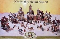 COMPLETE Vintage Grandeur Noel Collectible 41-pc Victorian Village Lighted Set