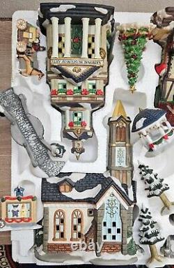 COMPLETE Vintage Grandeur Noel Collectible 41-pc Victorian Village Lighted Set