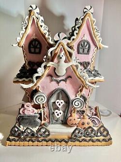 Candy Corn Lane Pastel Pink HALLOWEEN LED Gingerbread LARGE House New 15