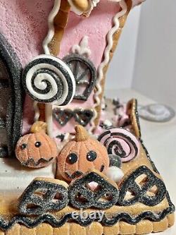 Candy Corn Lane Pastel Pink HALLOWEEN LED Gingerbread LARGE House New 15