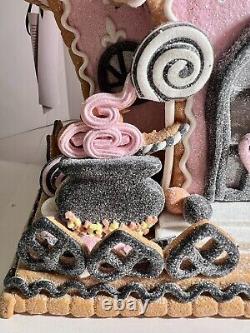 Candy Corn Lane Pastel Pink HALLOWEEN LED Gingerbread LARGE House New 15