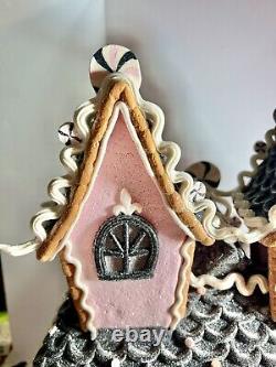 Candy Corn Lane Pastel Pink HALLOWEEN LED Gingerbread LARGE House New 15